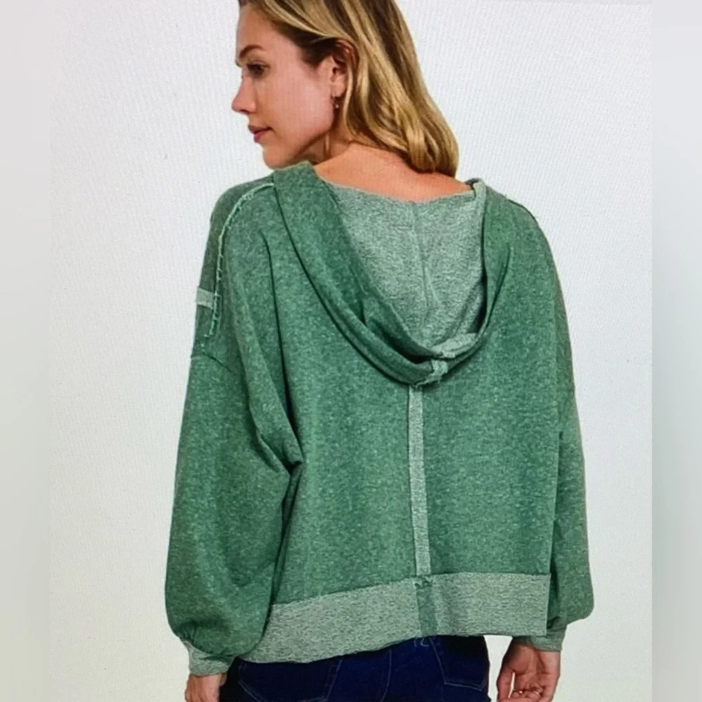 Zenana Dusty Teal Hoodie Top - Picture 3 of 3